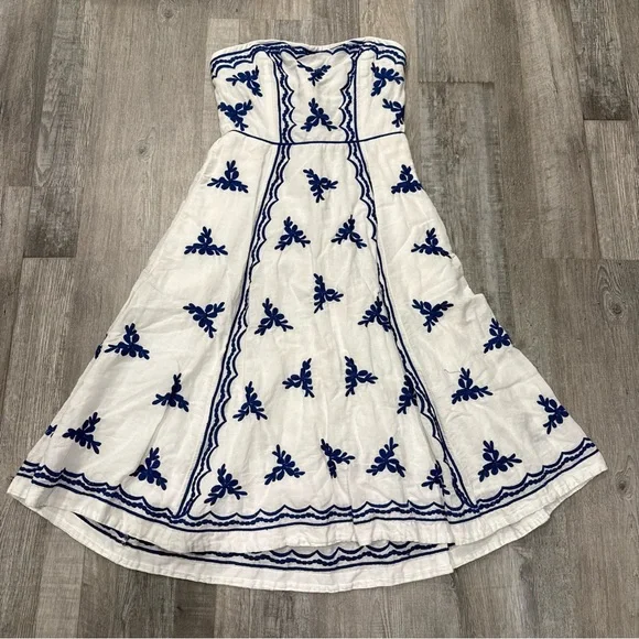 Anthropologie Moulinette Soeurs Embroidered Strapless Lidia linen dress size 2 - Picture 2 of 11